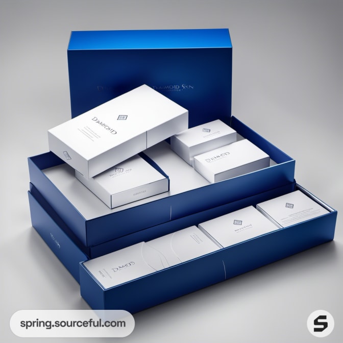 Open blue packaging box with compartments