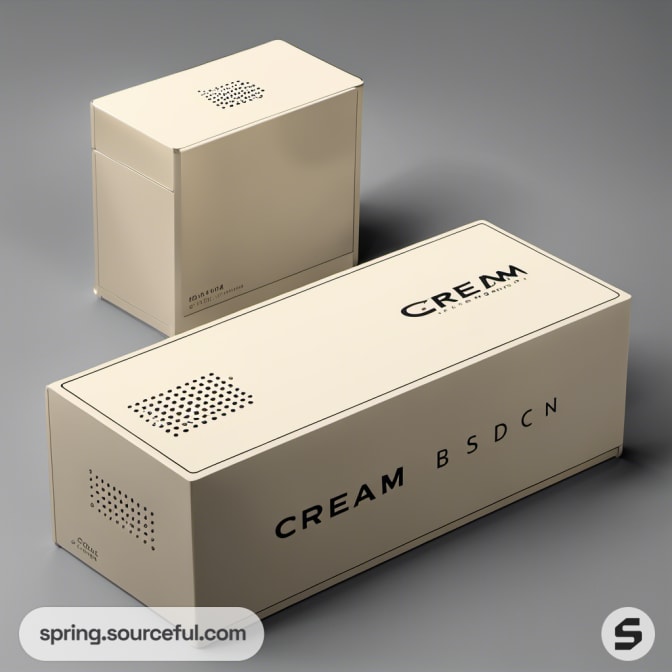 Cream electronic device package with minimalist design.