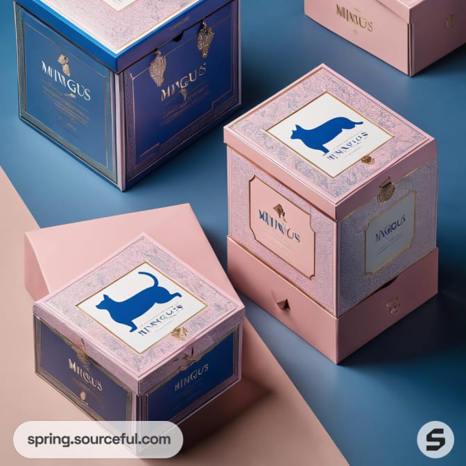 Blue and pink boxes featuring animal silhouettes on top.