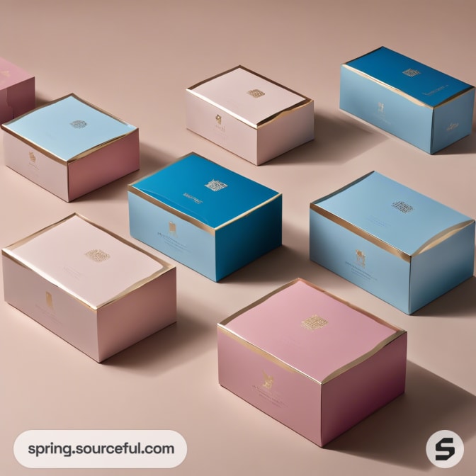 Neatly arranged pink and blue rectangular boxes.