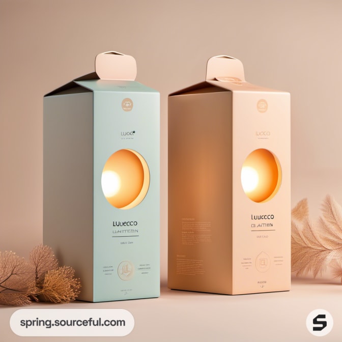 Two vertical boxes with cutouts and soft lighting glow inside.