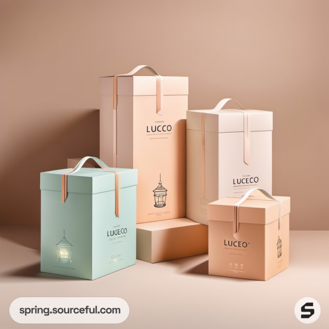 Vertical boxes with handles, lantern illustrations, pastel colors.