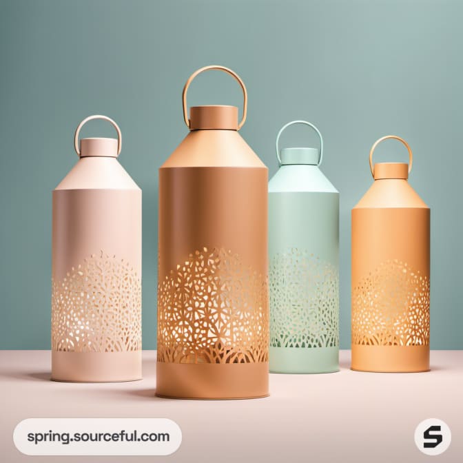 Four cutout lanterns in pastel colors on a solid background.