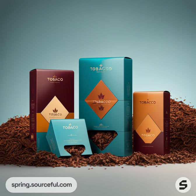 Assorted tobacco packaging on a soil background.