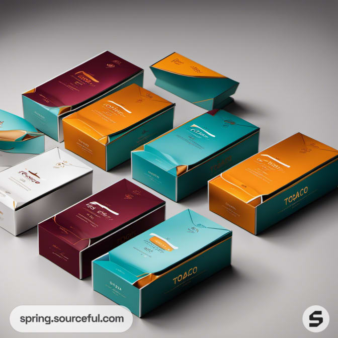 Various tobacco packages on a gray background.