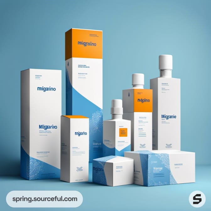 Assorted white and blue skin care product boxes on a blue background.