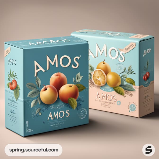 Two pastel colored boxes featuring fruit illustrations and text.