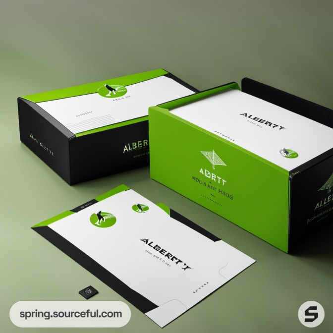 Green and black rectangular boxes with sports icons on a muted green background.