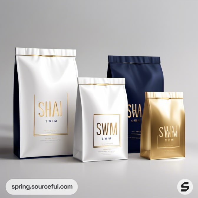 White and gold resealable pouches with minimalist design.