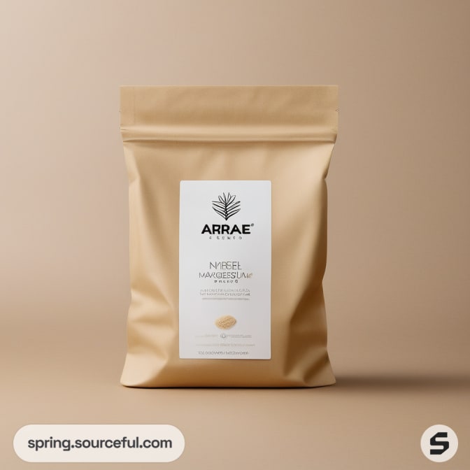 Beige stand-up pouch with botanical design label.