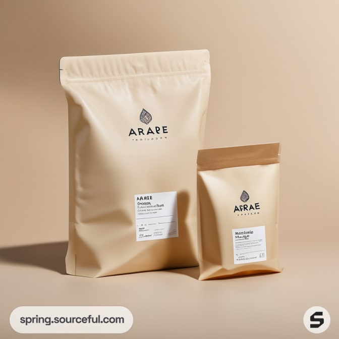 Two beige resealable pouches of different sizes.