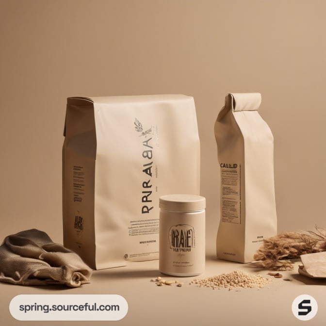 Large and small beige packaging with cylindrical container.