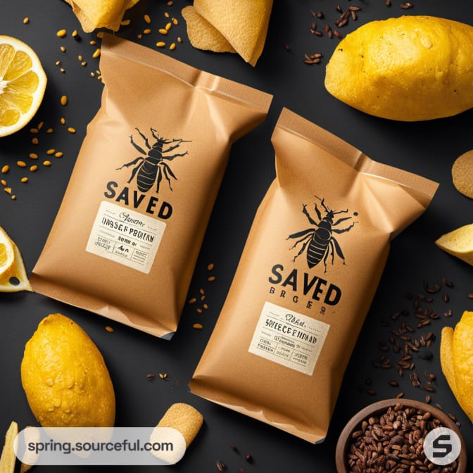 Brown snack bags with insect design surrounded by lemons.