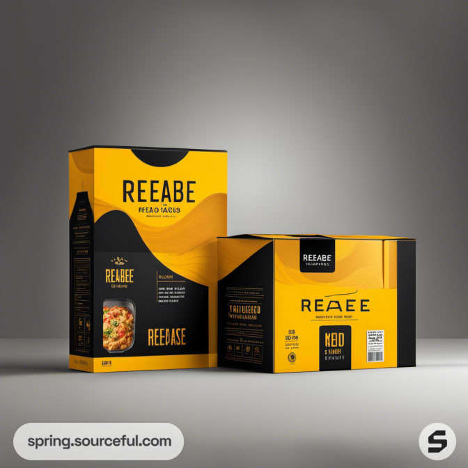 Two meal boxes with black and yellow design on a light gray background.