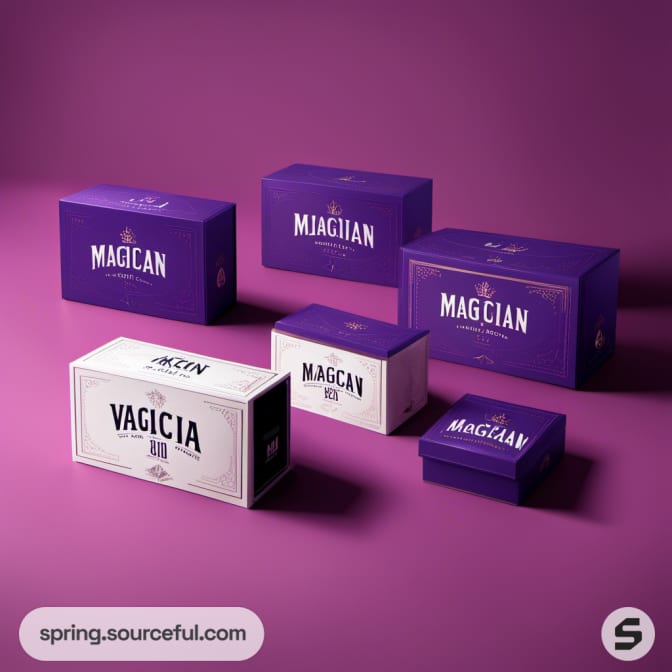 Stacked purple boxes with minimalistic design.
