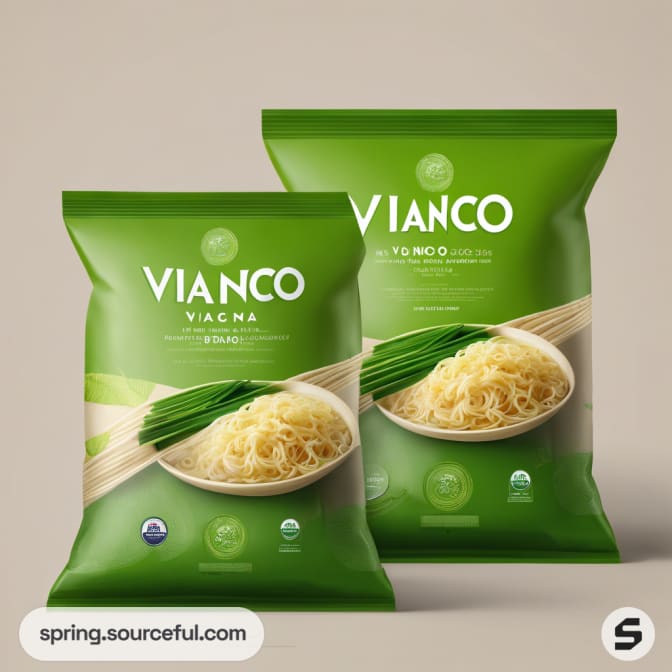 Two green noodle bags with noodles in bowl image