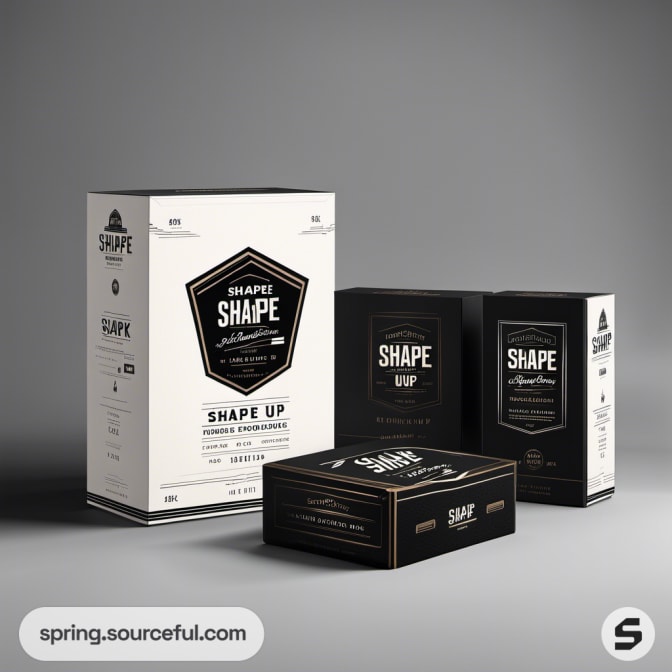 White and black themed packaging for 'Shape Up' men's skincare.