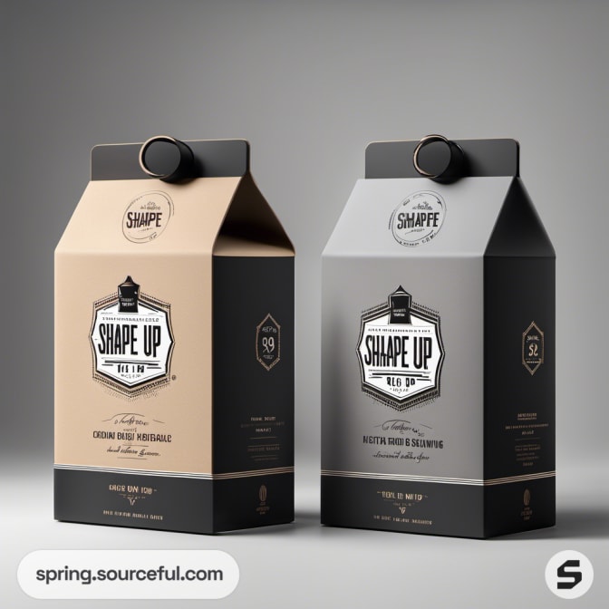 Two milk carton-style containers in beige and gray colors.