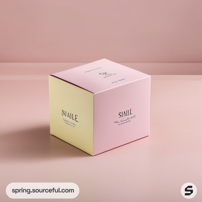 Two-tone pastel cube box on pink background.