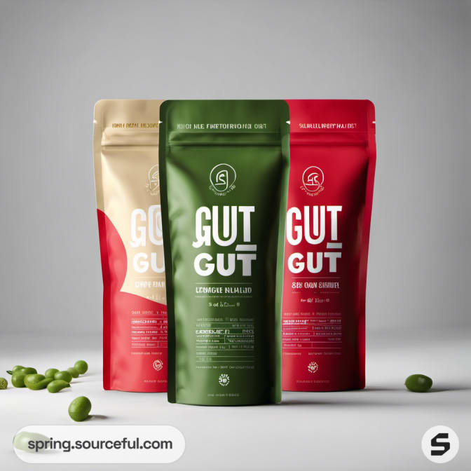 Three colorful resealable pouches with pea designs.