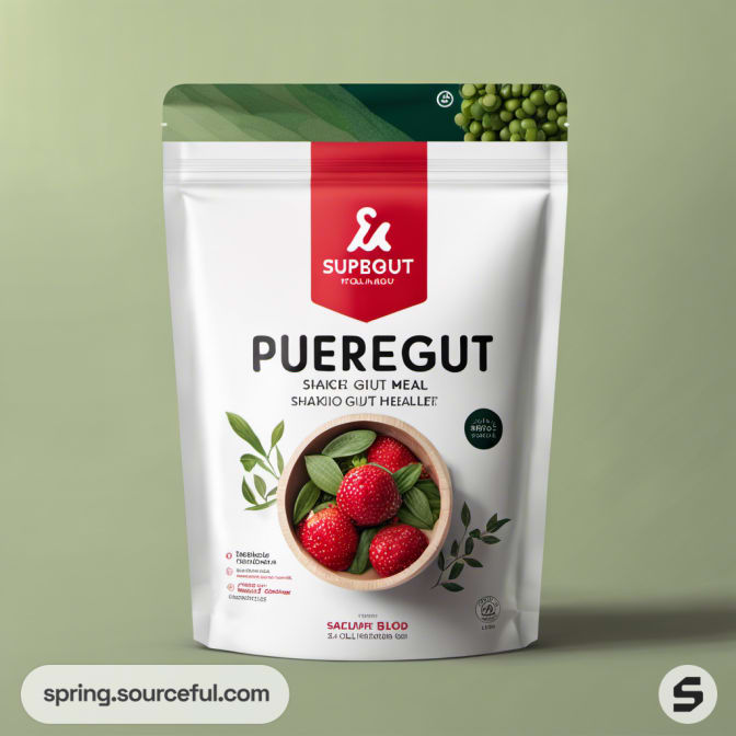 White resealable pouch with strawberry and green leaf design.