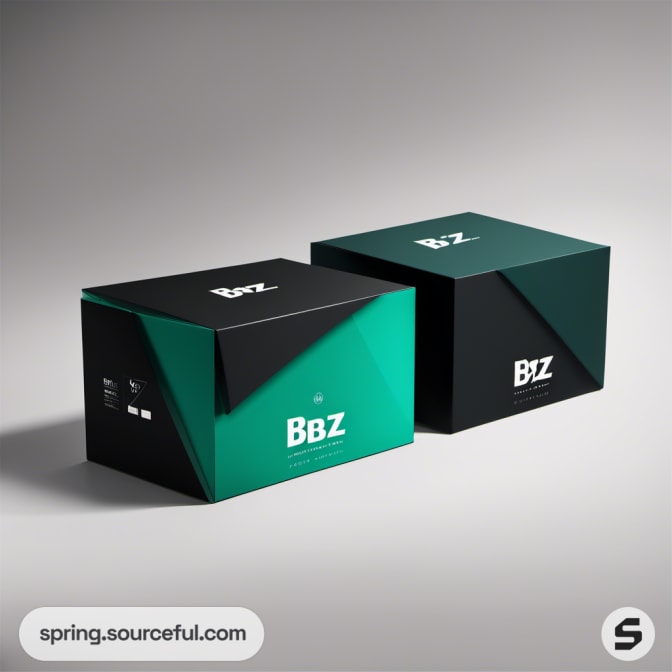 Teal and black BBZ packaging boxes