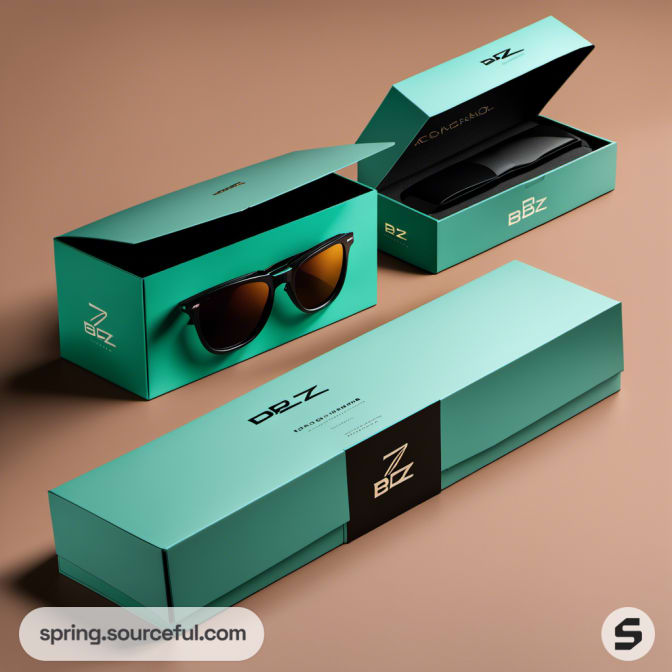 Brown and teal boxes with sunglasses