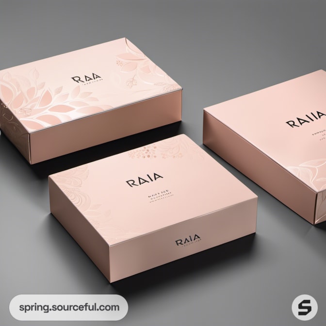 Gold-accented peach boxes with floral designs.