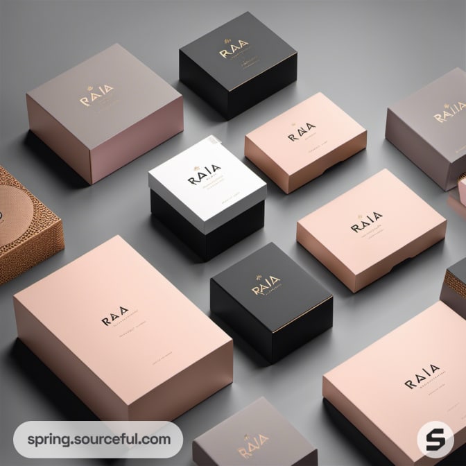 Variety of box sizes in pink, black, and white.