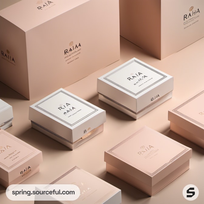 Cream and blush boxes with minimalist branding.