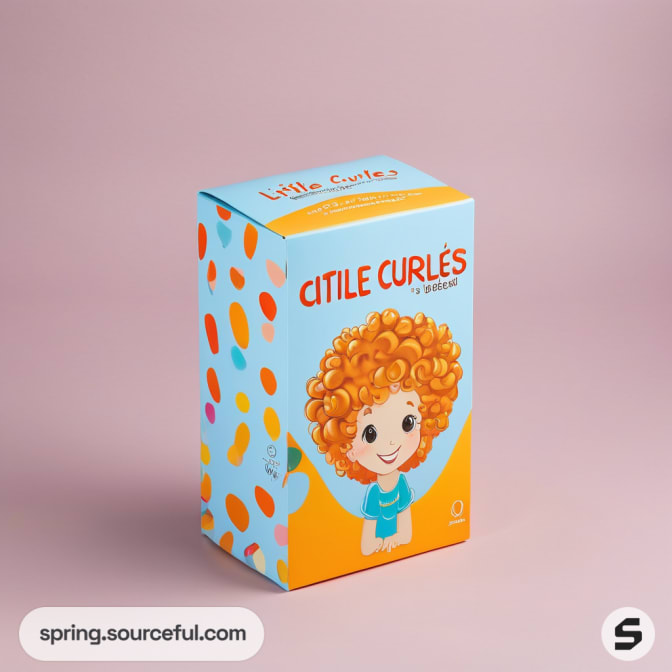 Box with cartoon child and orange patterns on pink background