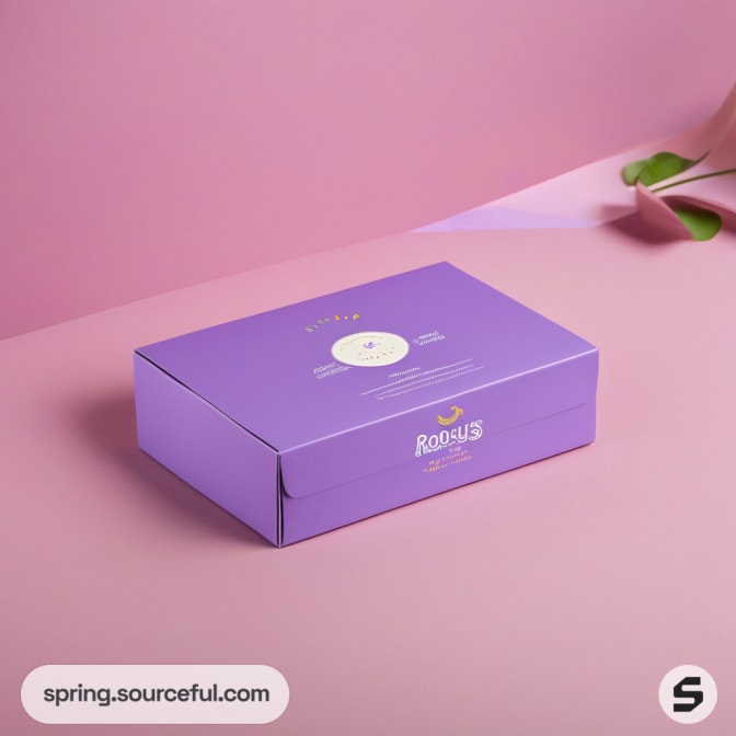 Purple lidded box with minimalist design on a light purple background.