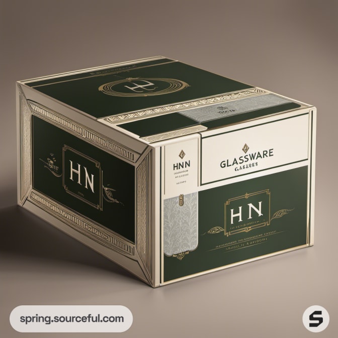 Rectangular box with green and white design.