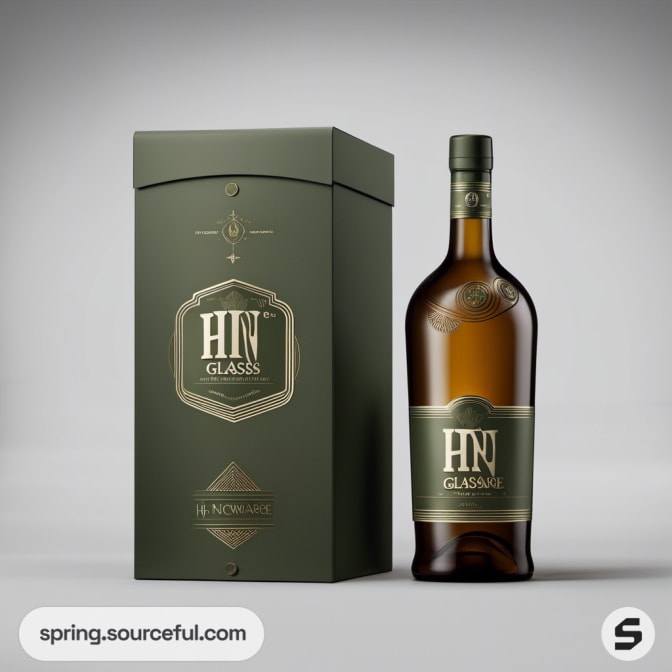Green bottle with matching box, luxurious presentation.