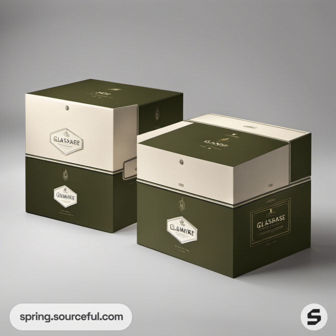 Square green and white box set, minimalist design.