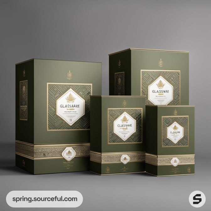 Set of green boxes with intricate gold accents.
