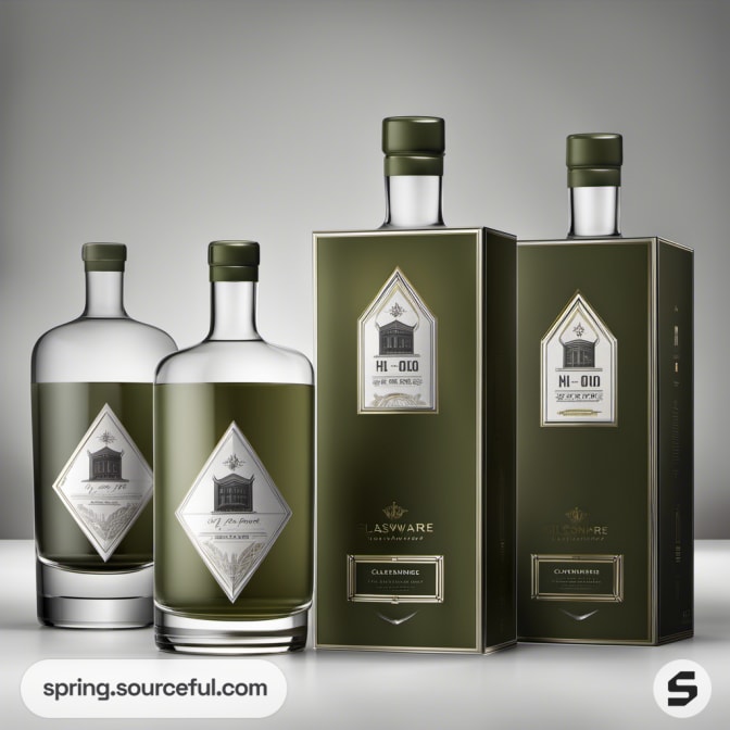Two glass bottles with green and silver box packaging.