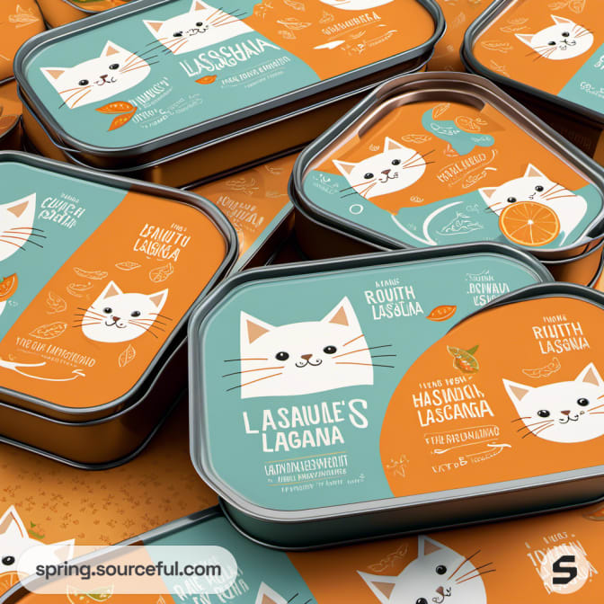 Compact tins with cat designs and orange-themed packaging.