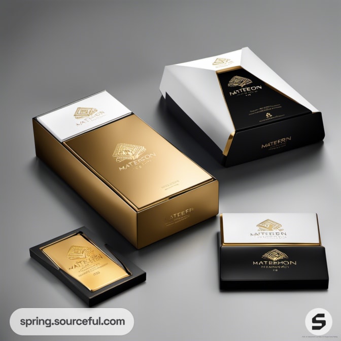 Gold and black modern zippered packaging.