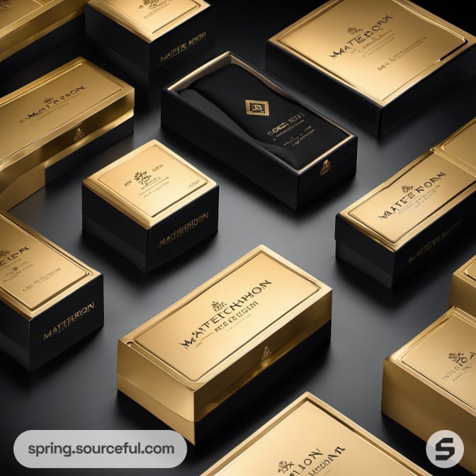 Rectangular gold and black luxury packages.