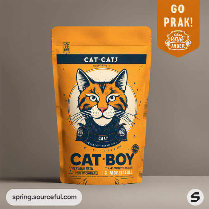 Orange pouch with cat illustration and 'CAT BOY' text