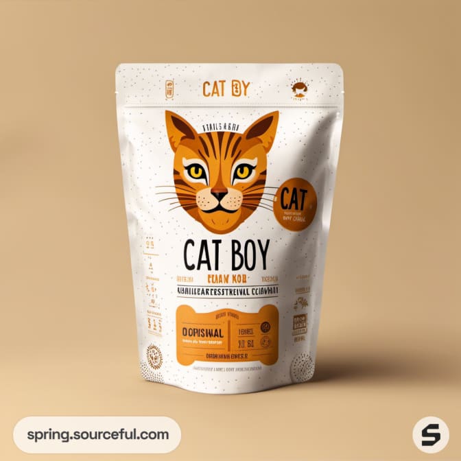 White pouch with cat face and 'CAT BOY' in bold black letters