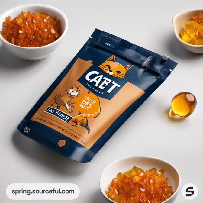 Navy pouch with playful cat illustration and honey theme