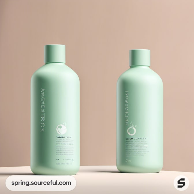 Two mint green shampoo bottles side by side.