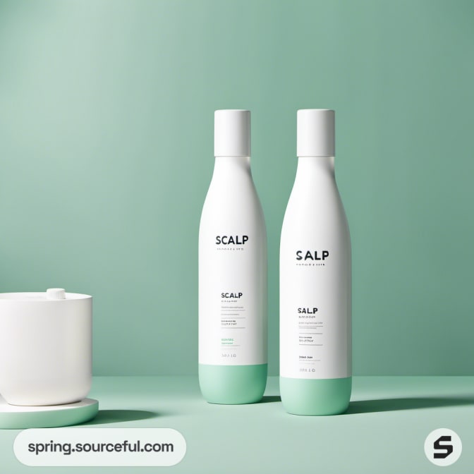 Two bottles with white and mint green design.