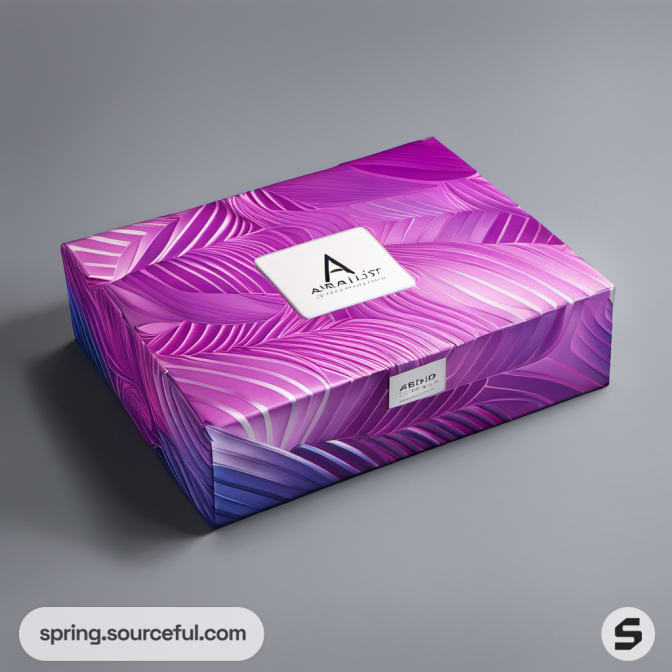 Purple leaf-patterned box on gray background.