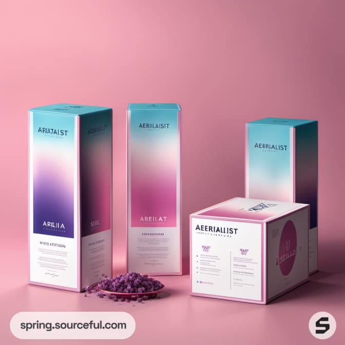 Gradient pastel boxes with informational text and lavender accent.