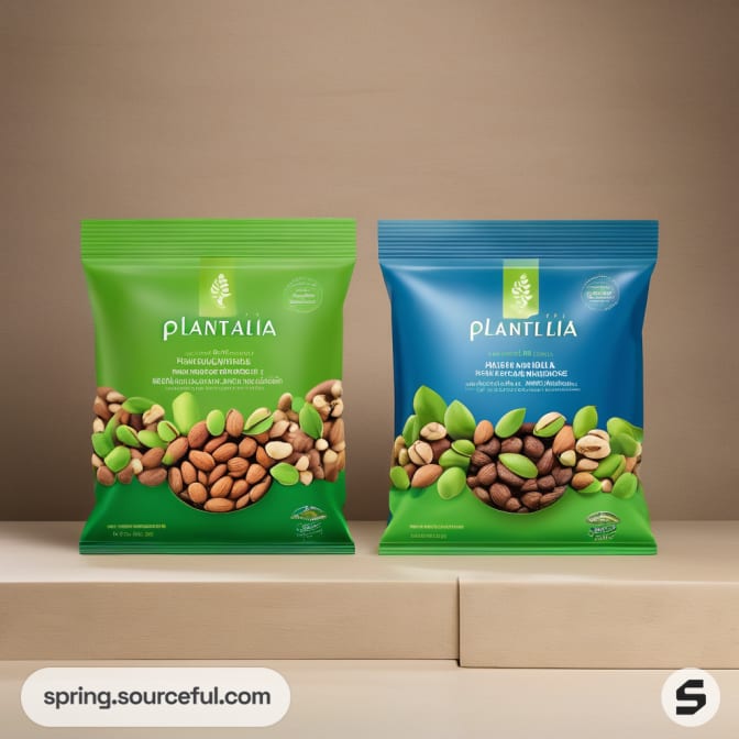 Green and blue nut pouches side by side.