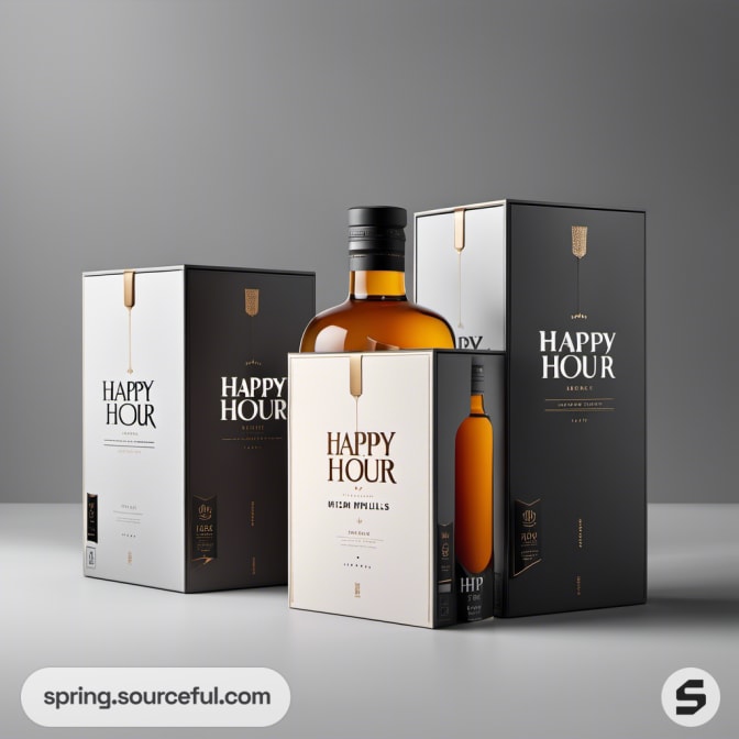 Elegant black and white boxes with an amber bottle inside.