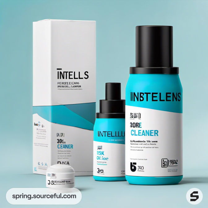 Teal and white box with two cylindrical skincare bottles.